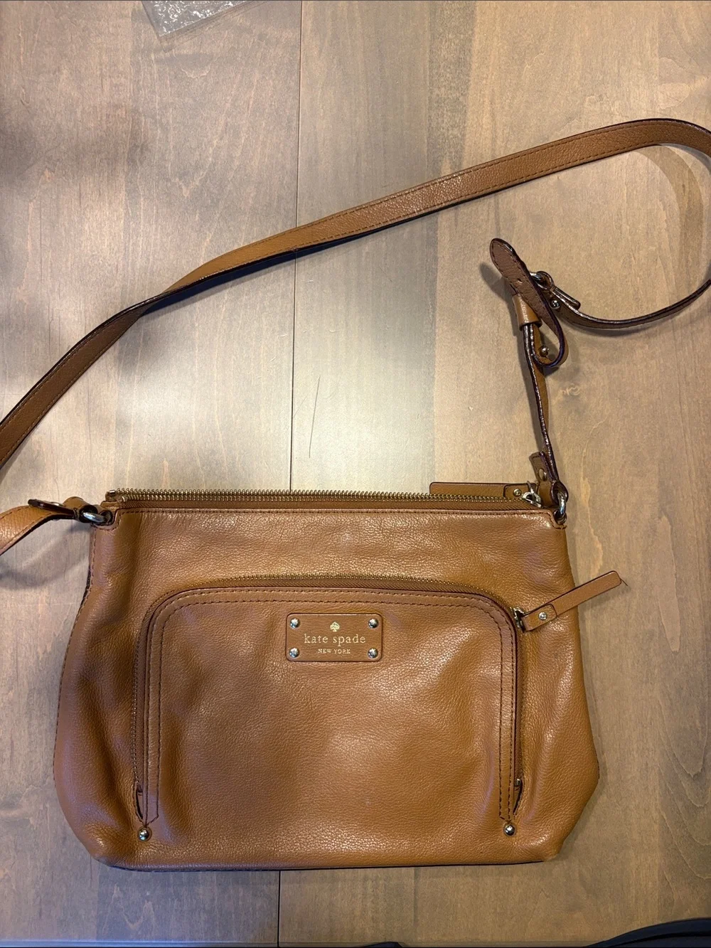 kate spade Tan/Brown Leather Crossbody with Front Zip Pocket